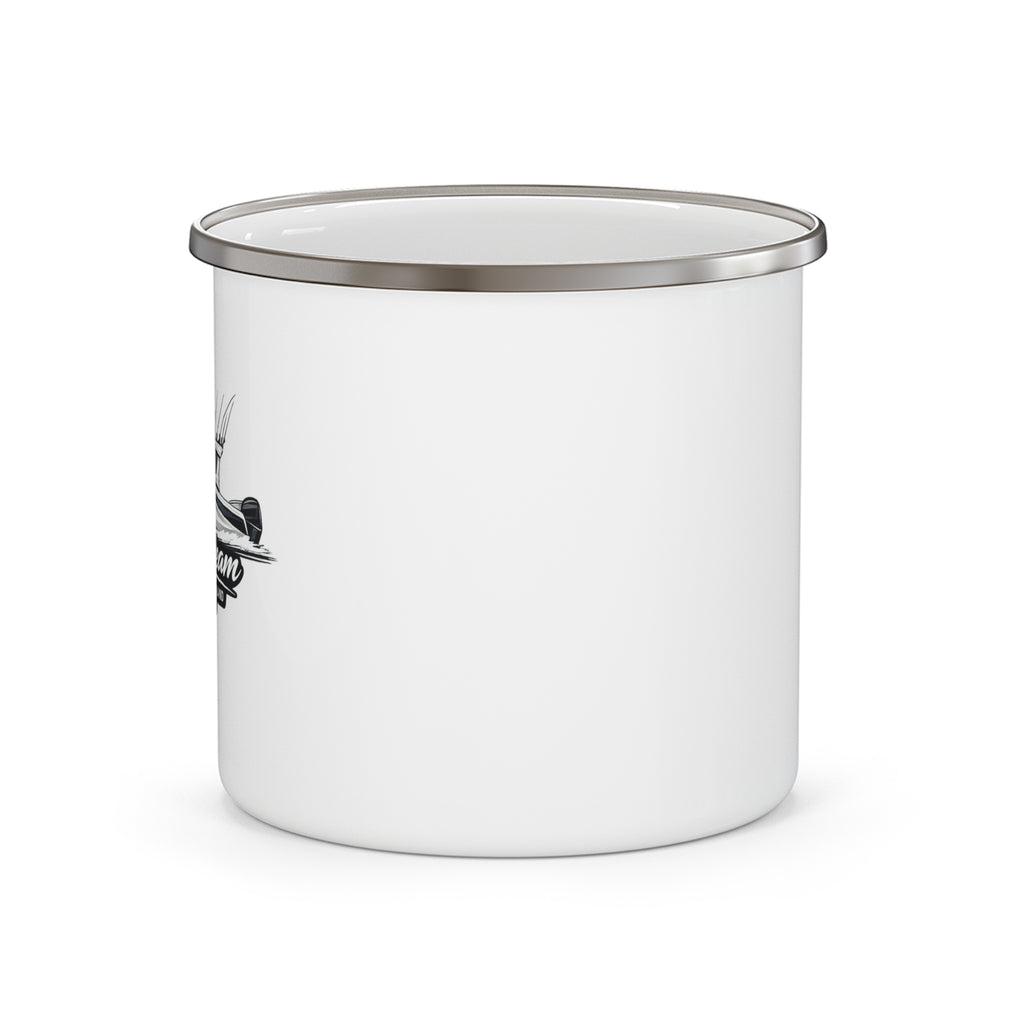 Custom Boat Artwork Enamel Mug — Your Boat on a Retro Camp Mug