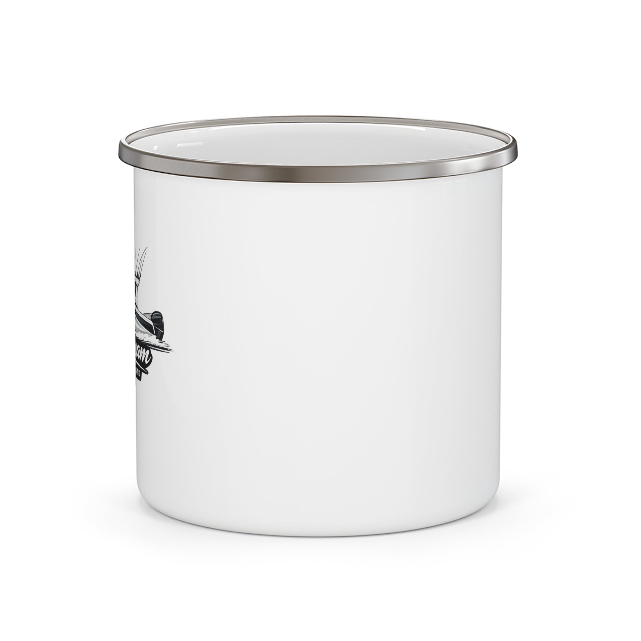 Custom Boat Artwork Enamel Mug — Your Boat on a Retro Camp Mug