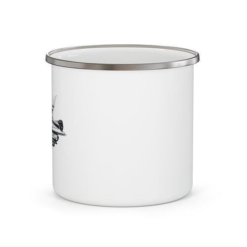 Custom Boat Artwork Enamel Mug — Your Boat on a Retro Camp Mug